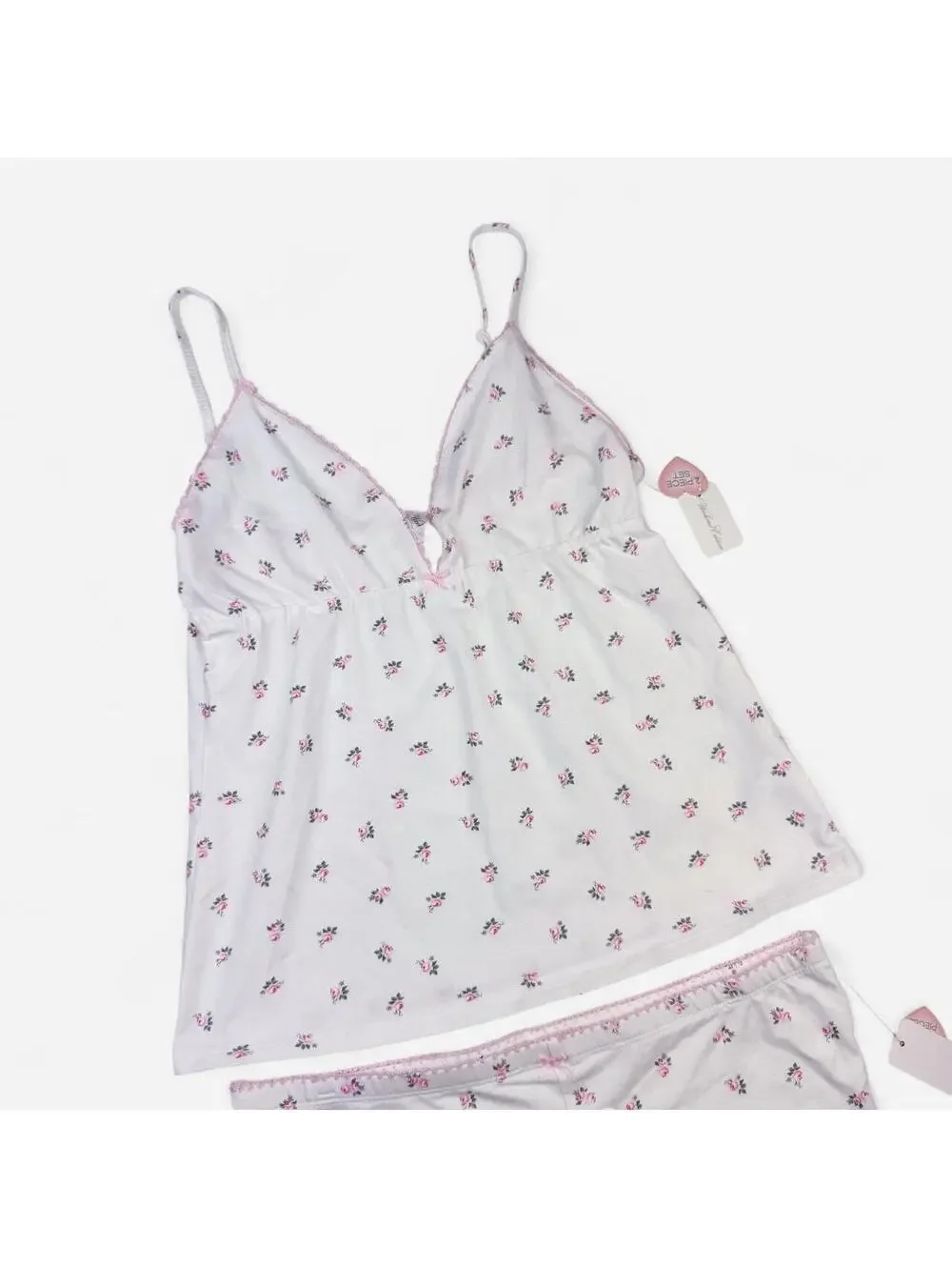 Coquette Floral Rosebud Cami and Shorts Pajama Set in White